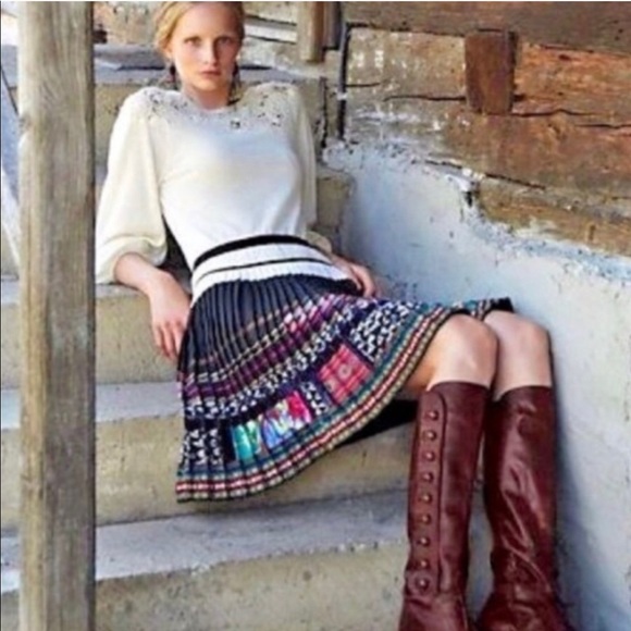 ANTHROPOLOGIE Accordion Pleated Vintage Boho Valea Skirt COREY LYNN CALTER Small - Picture 2 of 15